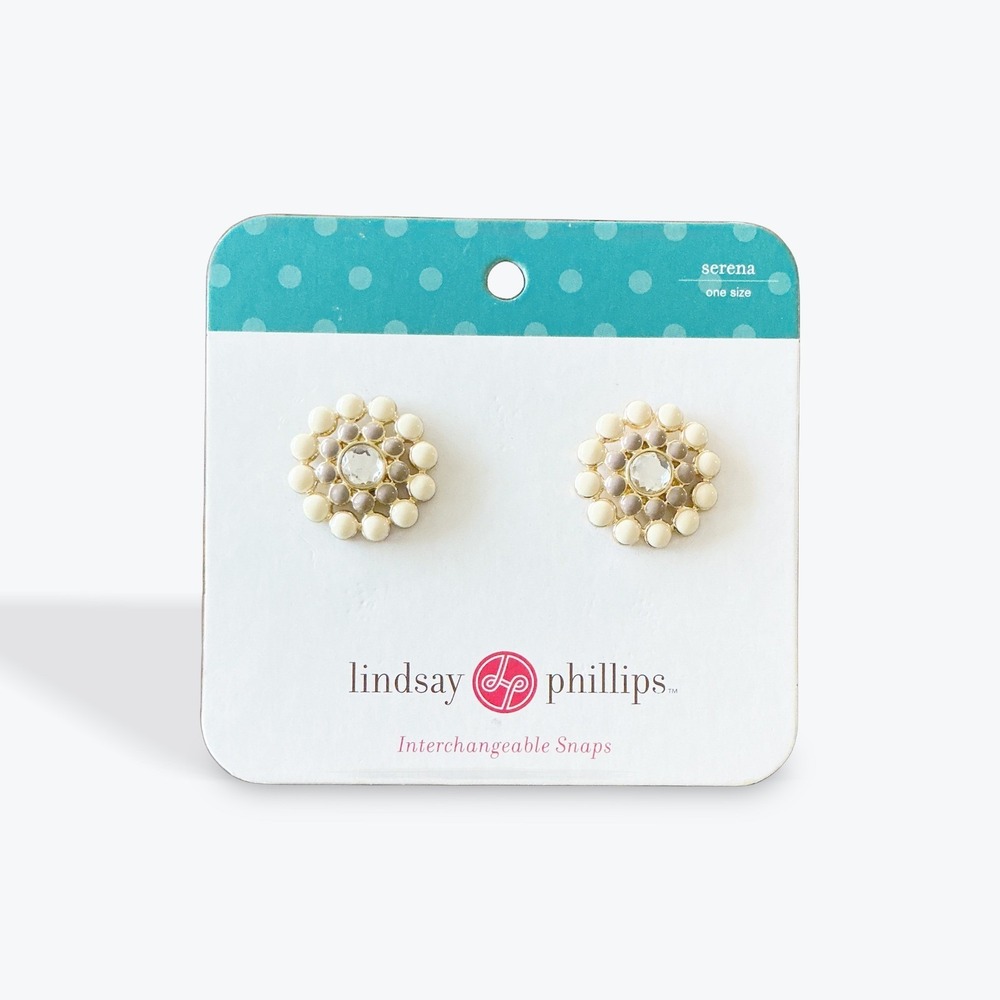 Lindsay Phillips Serena Snap Shoe Accessories Cream Gold Rhinestone NEW One Size